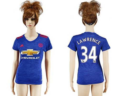 Women's Manchester United #34 Lawrence Away Soccer Club Jersey - Click Image to Close